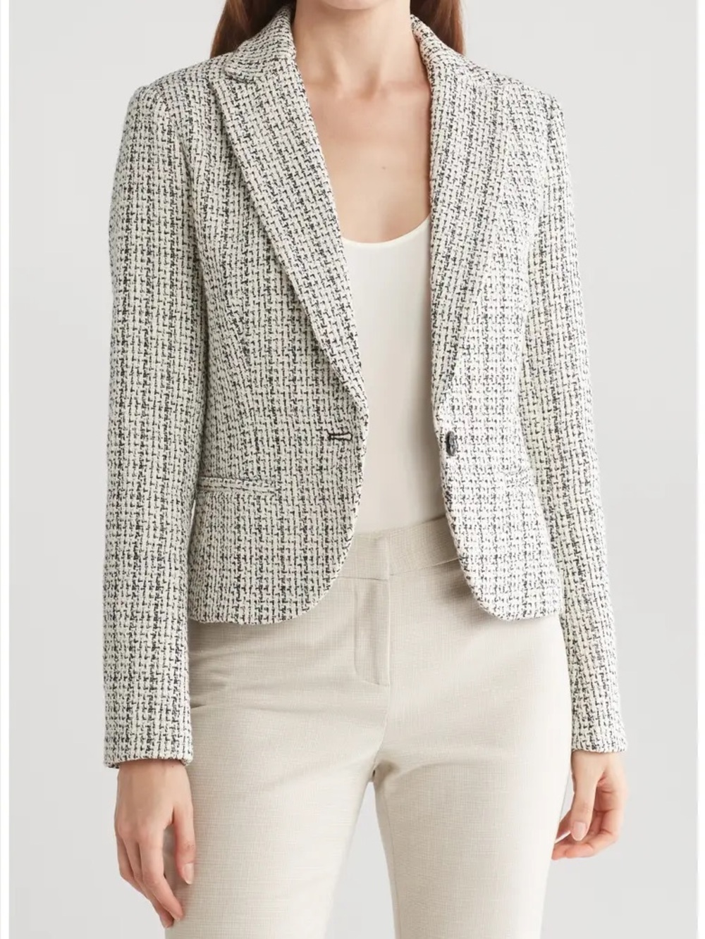Nordstrom Black and White Tweed Single-Button Blazer